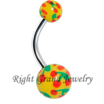 Low Prices Red Cherry UV Ball Belly Ring Piercing Navel